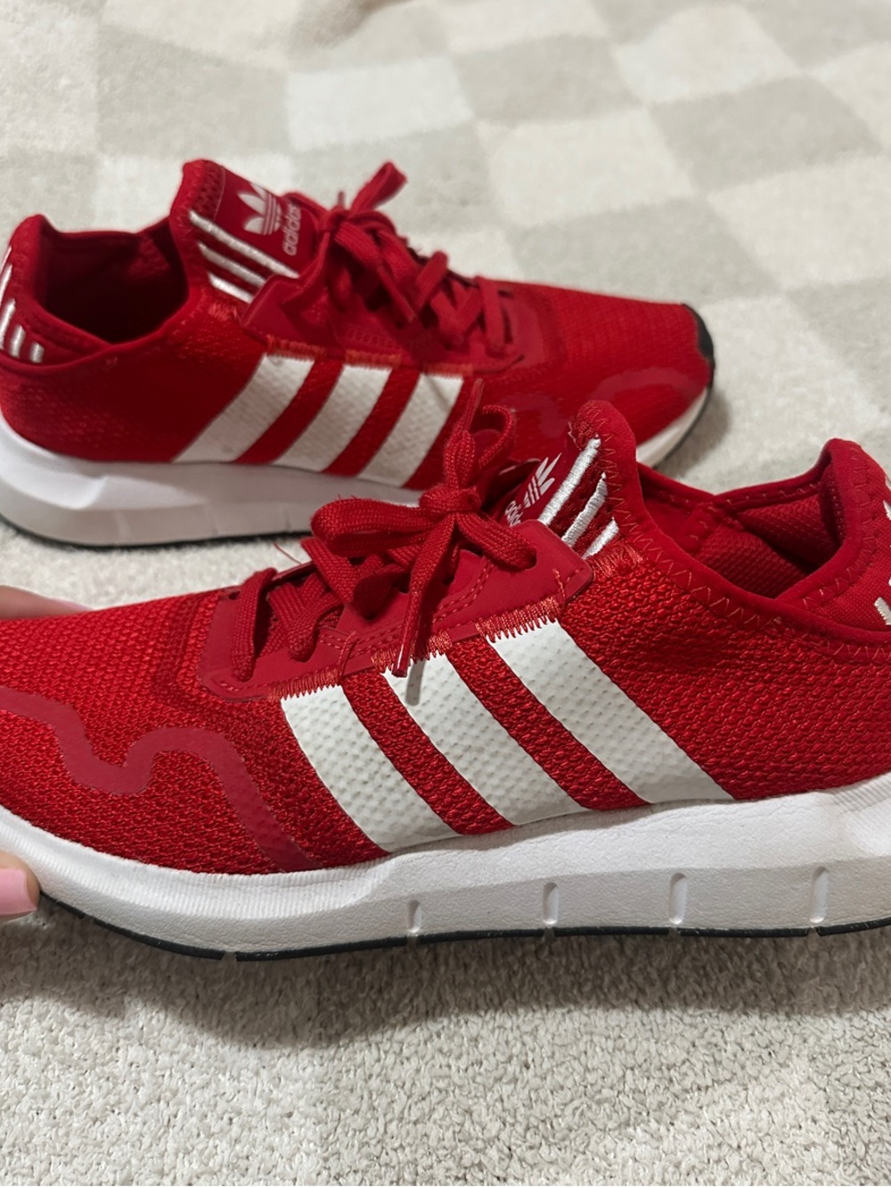 Adidas Youth Red Sneakers with White Stripes- Brand New